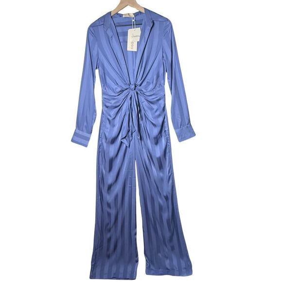 Choosy Pants - Choosy Lafayette Womens Blue Striped Jumpsuit Pockets Front Tie Comfort Size 2